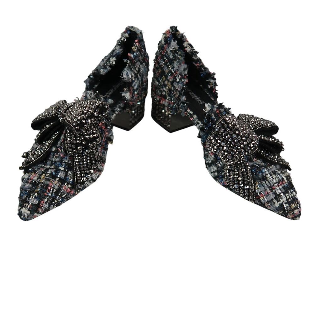 Jeffrey Campbell Valenti Black Tweed Rhinestone Bow Pumps Low Heel 8.5 - Picture 4 of 9